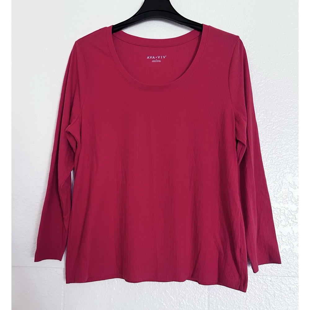 Ava Viv Ribbed Knit‎ Long Sleeve Crew Neck Casual Minimalist Top Size 1X, EUC